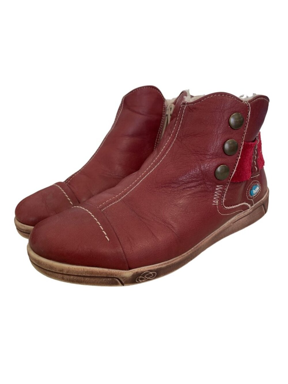 Cloud Aline Round Toe Wool Ankle Bootie Size 35 Red Leather Comfort Winter Shoe